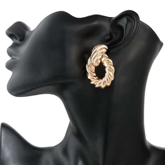 GOLD ROUND DROP EARRINGS - Picture 2 of 4